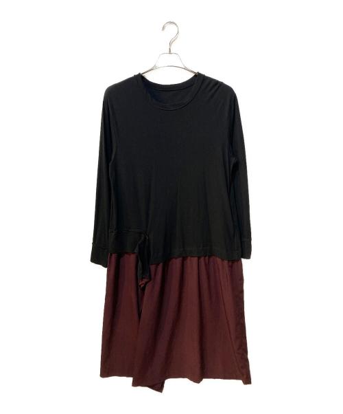 GROUND Y（グラウンドワイ）GROUND Y (グラウンドワイ) 素材切り替えロングカットソー ワンピース レッド×ブラック サイズ:1の古着・服飾アイテム