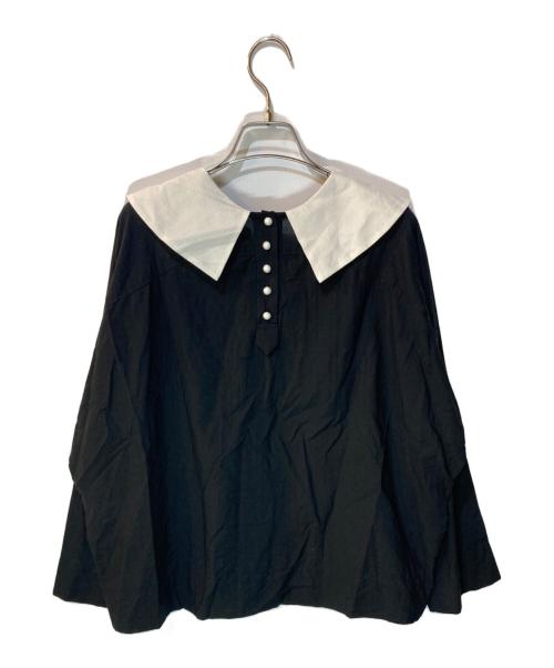 magali（マガリ）magali (マガリ) コットンシルク・ビッグカラープルオーバー ブラック サイズ:Freeの古着・服飾アイテム