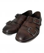 Santoniサントーニ）の古着「カーフレザーダブルモンクグルカシューズ」｜ブラウン