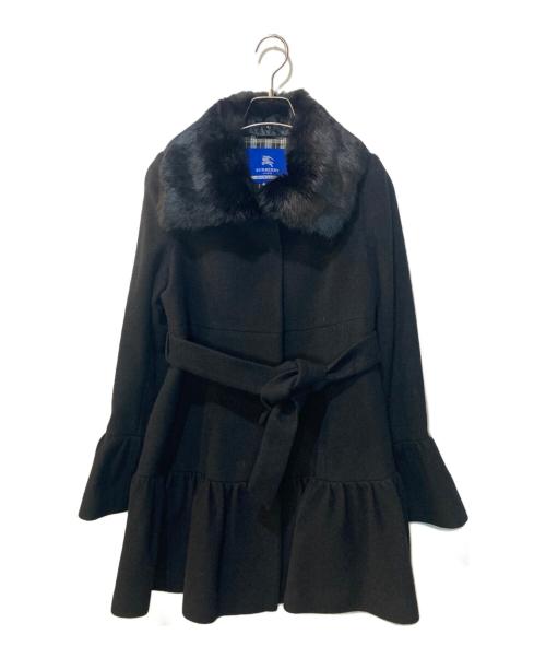 BURBERRY LONDON（バーバリーロンドン）BURBERRY LONDON (バーバリーロンドン) ラビットファー アンゴラ混Aラインコート ブラック サイズ:38の古着・服飾アイテム