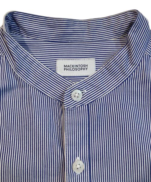 MACKINTOSH PHILOSOPHY（マッキントッシュ フィロソフィー）MACKINTOSH PHILOSOPHY (マッキントッシュ フィロソフィー) ヘアラインストライプ バンドカラーシャツ ブルー サイズ:40の古着・服飾アイテム