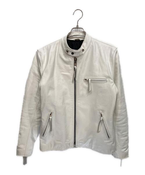 -（-）- (-) レザージャケット ホワイト サイズ:Lの古着・服飾アイテム