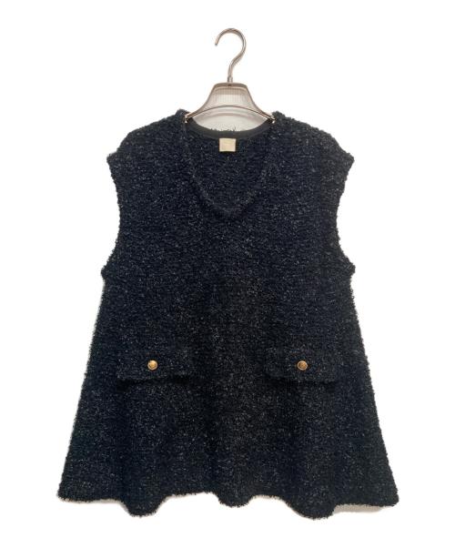 THREE SQUARE（スリースクエア）THREE SQUARE (スリースクエア) ファンシーヤーンニットジレ ブラック サイズ:Freeの古着・服飾アイテム