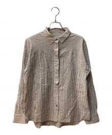 HUMAN WOMAN（ヒューマンウーマン）の古着「パナマ サッカー ストライプ シャツブラウス」｜ブラウン