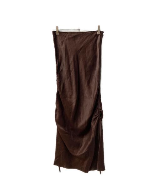 Noble（ノーブル）Noble (ノーブル) ドロスト ギャザー サテン マーメイド スカート ブラウン サイズ:36の古着・服飾アイテム