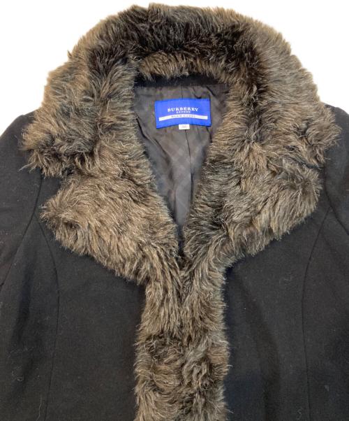 BURBERRY BLUE LABEL（バーバリーロンドンブルーレーベル）BURBERRY BLUE LABEL (バーバリーロンドンブルーレーベル) フェイク ファー ウール コート ブラック サイズ:38の古着・服飾アイテム