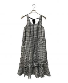 GANNI（ガニー）の古着「Crinkled Taffeta Check Long Dress」｜ブラック