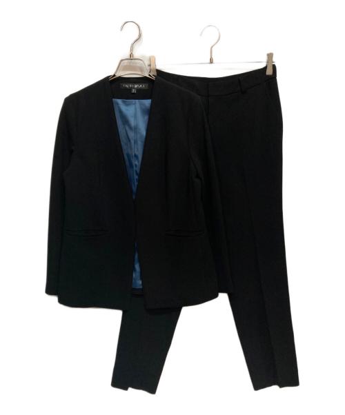 INDIVI V.A.I（インディヴィ バイ）INDIVI V.A.I (インディヴィ バイ) トリア セテート混 ストレッチ ノーカラー ジャケット セットアップ ブラック サイズ:Mの古着・服飾アイテム