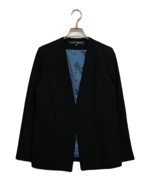 INDIVI V.A.I（インディヴィ バイ）INDIVI V.A.I (インディヴィ バイ) トリア セテート混 ストレッチ ノーカラー ジャケット セットアップ ブラック サイズ:Mの古着・服飾アイテム