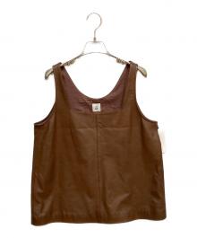 6(ROKU) BEAUTY&YOUTH（ロク ビューティーアンドユース）の古着「スクエアネックレザータンクベスト」｜ブラウン