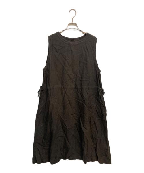 nest Robe（ネストローブ）nest Robe (ネストローブ) リネンクルーネックリボンドレス ブラウン サイズ:Freeの古着・服飾アイテム