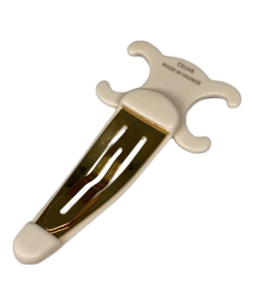 CELINE（セリーヌ）CELINE (セリーヌ) トリオンフラージスナップヘアクリップ アイボリー×ゴールド サイズ:サイズ詳細参照の古着・服飾アイテム