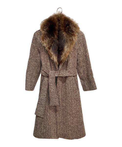 Aquascutum（アクアスキュータム）Aquascutum (アクアスキュータム) ツイード ファー コート ブラウン サイズ:free(詳細寸法参照）の古着・服飾アイテム