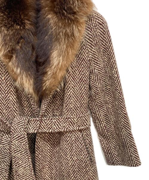 Aquascutum（アクアスキュータム）Aquascutum (アクアスキュータム) ツイード ファー コート ブラウン サイズ:free(詳細寸法参照）の古着・服飾アイテム