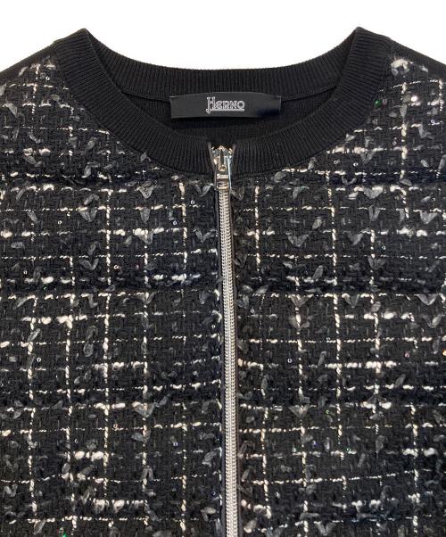HERNO（ヘルノ）HERNO (ヘルノ) ツイードダウンジャケット ブラック サイズ:40の古着・服飾アイテム