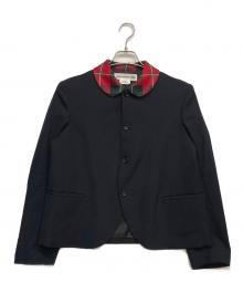 COMME des GARCONS GIRL（コムデギャルソンガール）の古着「チェック切替 丸襟テーラード　ジャケット」｜ネイビー