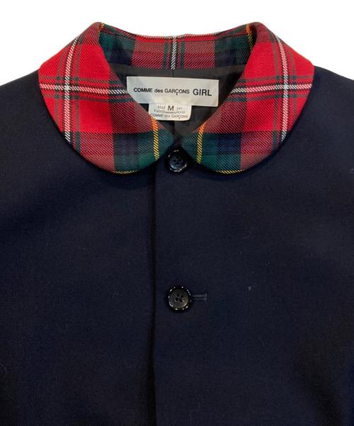 COMME des GARCONS GIRL（コムデギャルソンガール）COMME des GARCONS GIRL (コムデギャルソンガール) チェック切替 丸襟テーラード　ジャケット ネイビー サイズ:Mの古着・服飾アイテム
