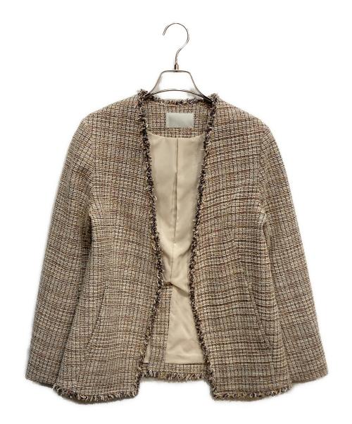 CELFORD（セルフォード）CELFORD (セルフォード) ツイード Vネック ノーカラー ジャケット ベージュ サイズ:36の古着・服飾アイテム