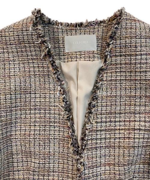 CELFORD（セルフォード）CELFORD (セルフォード) ツイード Vネック ノーカラー ジャケット ベージュ サイズ:36の古着・服飾アイテム