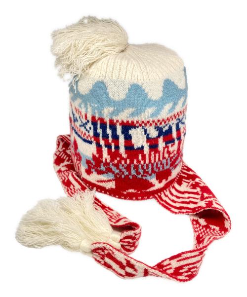 Vivienne Westwood（ヴィヴィアンウエストウッド）Vivienne Westwood (ヴィヴィアンウエストウッド) FLAP EARSニット キャップ レッド×ホワイト サイズ:サイズ詳細参照の古着・服飾アイテム