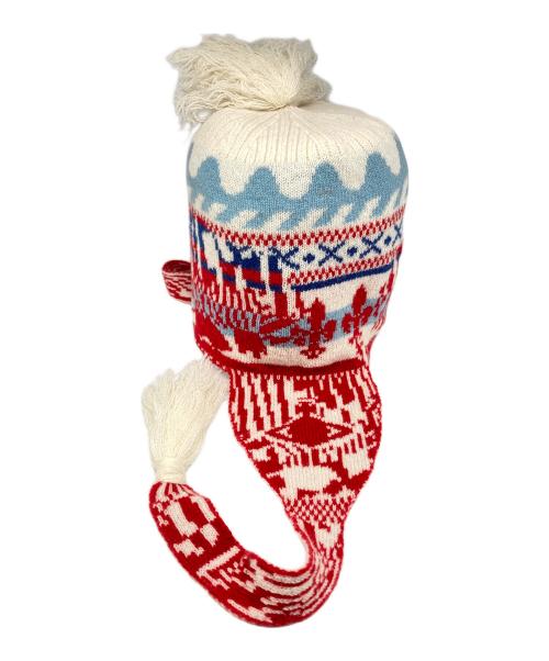 Vivienne Westwood（ヴィヴィアンウエストウッド）Vivienne Westwood (ヴィヴィアンウエストウッド) FLAP EARSニット キャップ レッド×ホワイト サイズ:サイズ詳細参照の古着・服飾アイテム