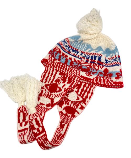 Vivienne Westwood（ヴィヴィアンウエストウッド）Vivienne Westwood (ヴィヴィアンウエストウッド) FLAP EARSニット キャップ レッド×ホワイト サイズ:サイズ詳細参照の古着・服飾アイテム