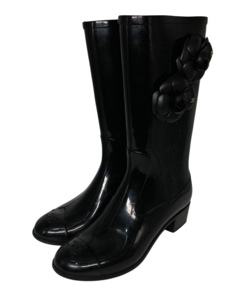 CHANEL（シャネル）CHANEL (シャネル) カメリア レイン ブーツ ブラック サイズ:39の古着・服飾アイテム