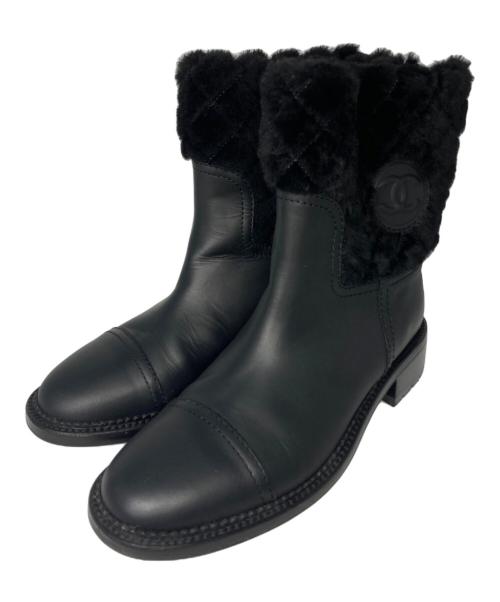 CHANEL（シャネル）CHANEL (シャネル) マトラッセ ムートン ブーツ ブラック サイズ: 38 1/2の古着・服飾アイテム