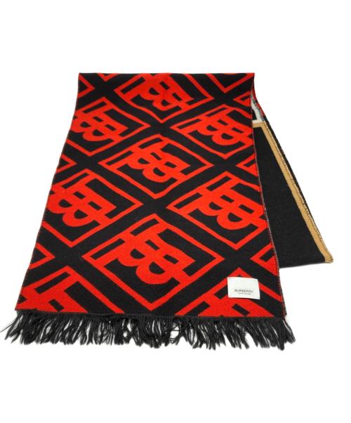 BURBERRY（バーバリー）BURBERRY (バーバリー) SCフットボールマフラー ブラック×レッド サイズ:サイズ詳細参照の古着・服飾アイテム