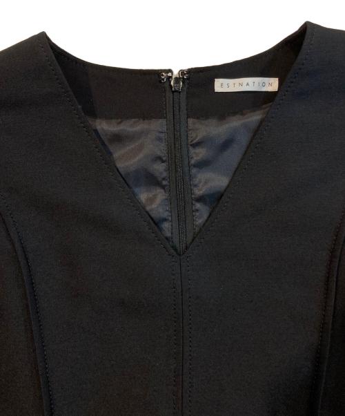 ESTNATION（エストネーション）ESTNATION (エストネーション) ダブルクロスVネックワンピース ブラック サイズ:38の古着・服飾アイテム
