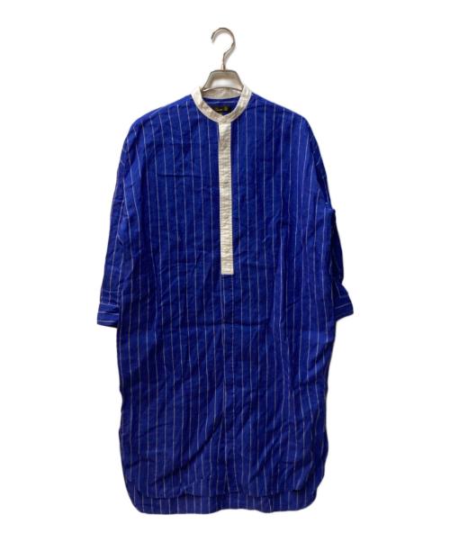 DRAWER（ドゥロワー）DRAWER (ドゥロワー) ストライプ スタンドシャツ ドレス ブルー サイズ:Sの古着・服飾アイテム