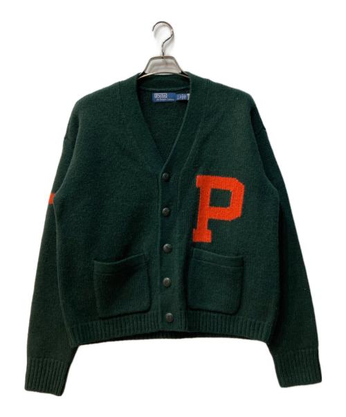 POLO RALPH LAUREN（ポロ・ラルフローレン）POLO RALPH LAUREN (ポロ・ラルフローレン) レターマン ウールVネック カーディガン グリーン サイズ:Sの古着・服飾アイテム