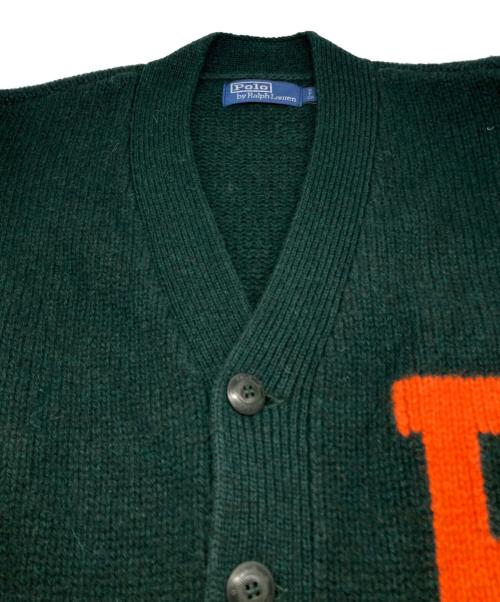 POLO RALPH LAUREN（ポロ・ラルフローレン）POLO RALPH LAUREN (ポロ・ラルフローレン) レターマン ウールVネック カーディガン グリーン サイズ:Sの古着・服飾アイテム