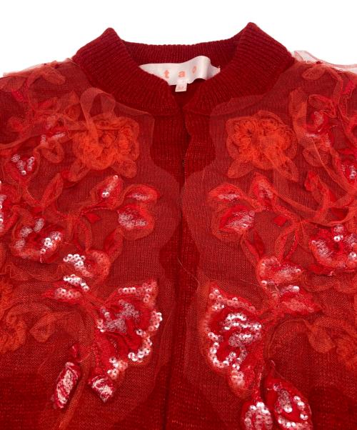 TAO COMME des GARCONS（タオ コムデギャルソン）TAO COMME des GARCONS (タオ コムデギャルソン) チュール装飾ウールニットカーデ レッド サイズ:Mの古着・服飾アイテム
