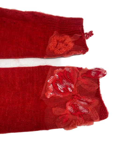 TAO COMME des GARCONS（タオ コムデギャルソン）TAO COMME des GARCONS (タオ コムデギャルソン) チュール装飾ウールニットカーデ レッド サイズ:Mの古着・服飾アイテム