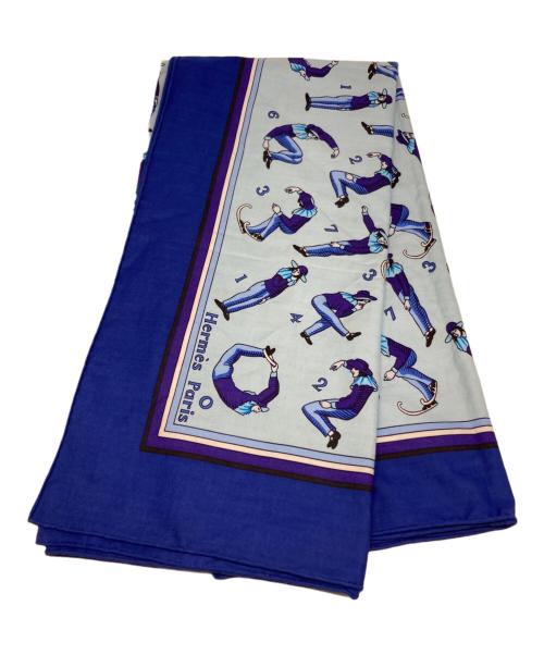 HERMES（エルメス）HERMES (エルメス) 数字柄 Human Nambers コットンスカーフ ブルー サイズ:サイズ詳細参照の古着・服飾アイテム