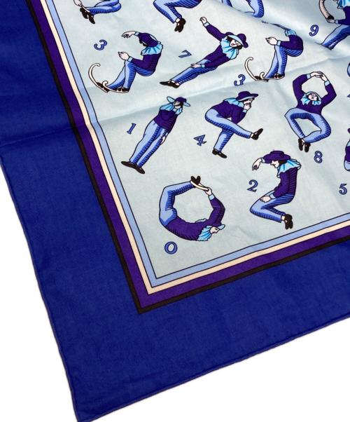 HERMES（エルメス）HERMES (エルメス) 数字柄 Human Nambers コットンスカーフ ブルー サイズ:サイズ詳細参照の古着・服飾アイテム