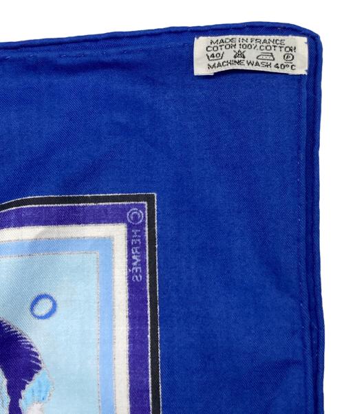 HERMES（エルメス）HERMES (エルメス) 数字柄 Human Nambers コットンスカーフ ブルー サイズ:サイズ詳細参照の古着・服飾アイテム