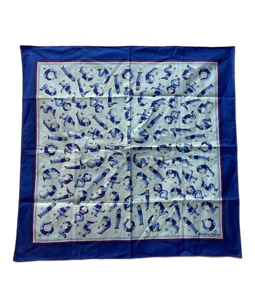 HERMES（エルメス）HERMES (エルメス) 数字柄 Human Nambers コットンスカーフ ブルー サイズ:サイズ詳細参照の古着・服飾アイテム