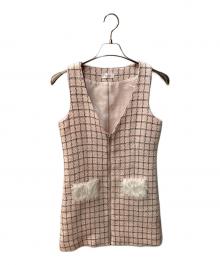 darich（ダーリッチ）の古着「フロントファスナーツイードミニワンピース」｜ピンク