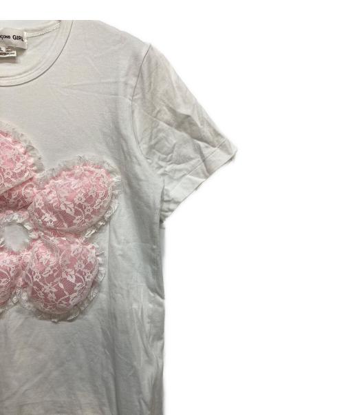 COMME des GARCONS GIRL（コムデギャルソンガール）COMME des GARCONS GIRL (コムデギャルソンガール) Tシャツ ピンク×ホワイト サイズ:Lの古着・服飾アイテム