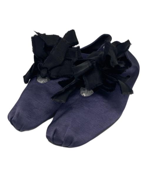 Le Talon GRISE（ル タロン グリーズ）Le Talon GRISE (ル タロン グリーズ) サテン バレリーナ ネイビー サイズ:25の古着・服飾アイテム