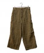 COMME des GARCONS SHIRTコムデギャルソンシャツ）の古着「ヘリンボーンリネンワイドパンツ」｜オリーブ