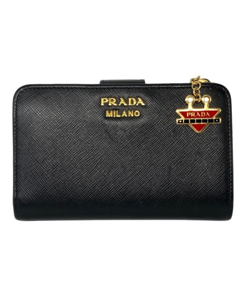 PRADA（プラダ）PRADA (プラダ) サフィアーノ 2つ折り財布 ブラック×レッド サイズ:サイズ詳細参照の古着・服飾アイテム