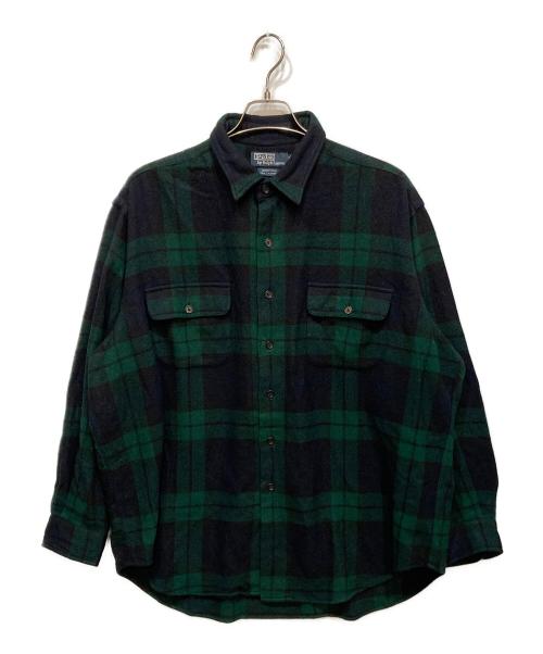 POLO RALPH LAUREN（ポロ・ラルフローレン）POLO RALPH LAUREN (ポロ・ラルフローレン) カシミヤチェックネルシャツ ネイビー×グリーン サイズ:XLの古着・服飾アイテム