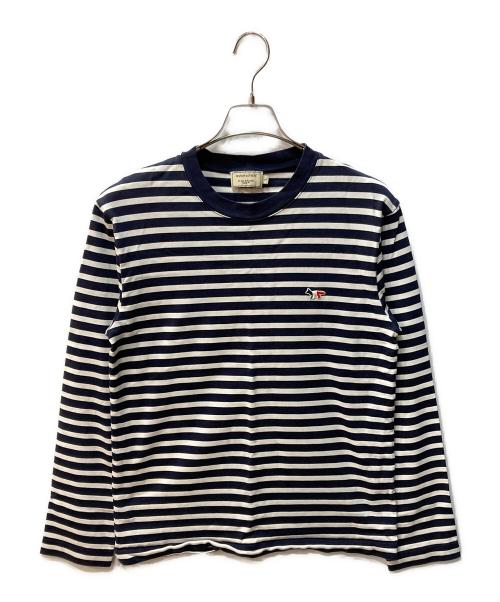 maison kitsune（メゾンキツネ）maison kitsune (メゾンキツネ) TRICOLOR FOX PATCH CLASSIC MARIN TEE-SHIRT ホワイト×ネイビー サイズ:Ｓの古着・服飾アイテム