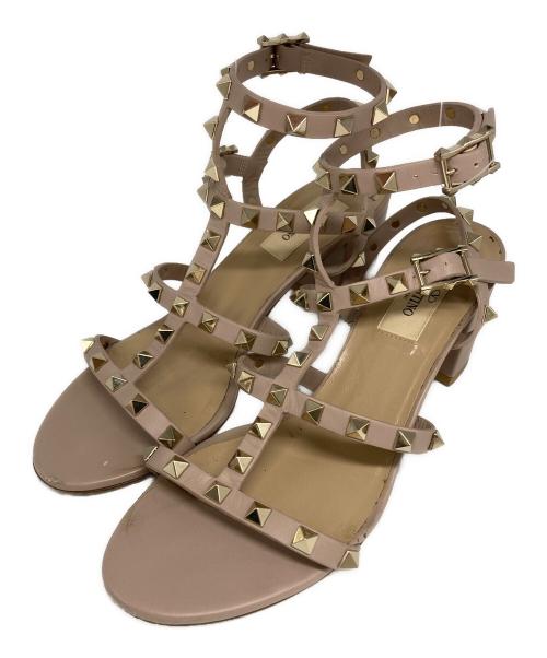 VALENTINO（ヴァレンティノ）VALENTINO (ヴァレンティノ) ロックスタッズストラップサンダル ピンク サイズ:361/2の古着・服飾アイテム
