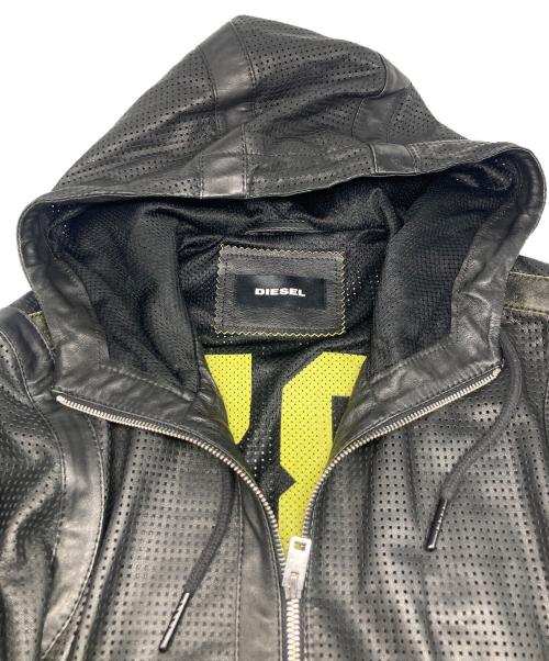 DIESEL（ディーゼル）DIESEL (ディーゼル) ラムレザーフーデットジャケット ブラック サイズ:Ｍの古着・服飾アイテム