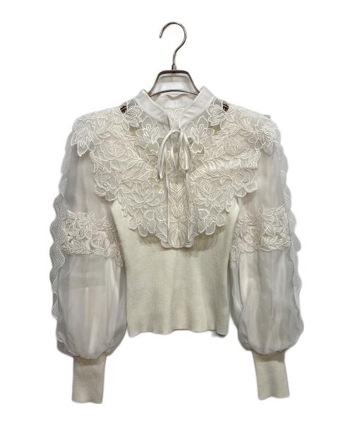 Snidel（スナイデル）Snidel (スナイデル) レースカラーニットプルオーバー ホワイト サイズ:1の古着・服飾アイテム