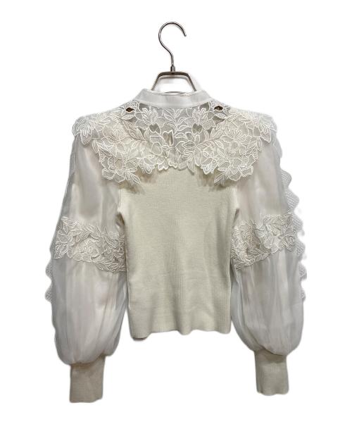 Snidel（スナイデル）Snidel (スナイデル) レースカラーニットプルオーバー ホワイト サイズ:1の古着・服飾アイテム
